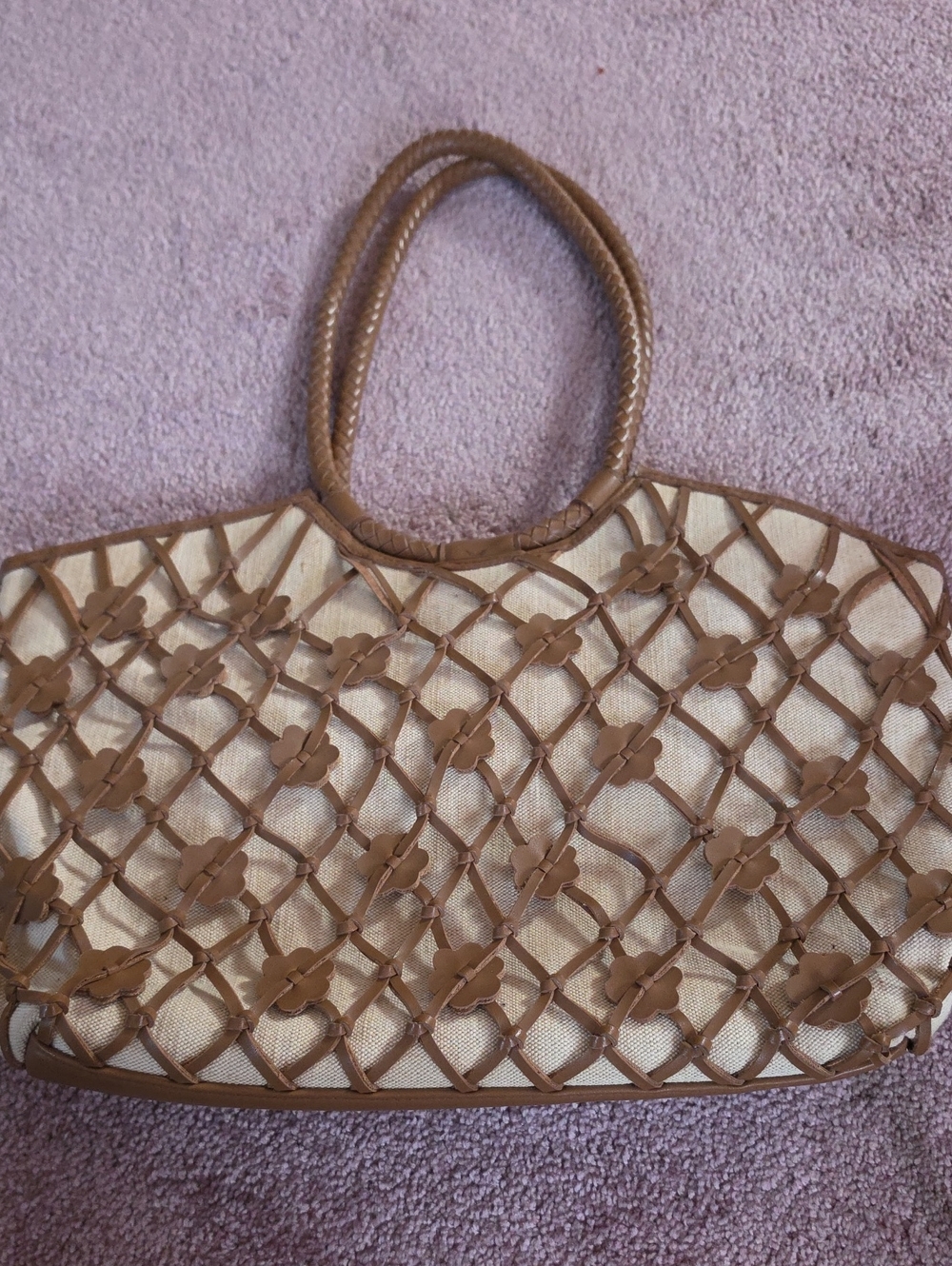 Brown Floral Lattice Tote Bag - Women